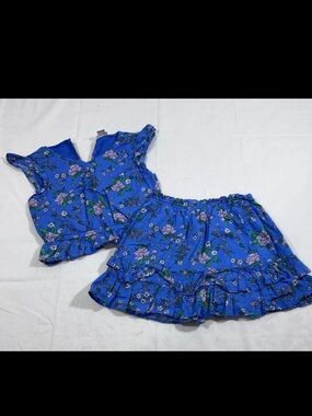 J. Crew crewcuts Girls Floral Summer 2 Piece Set Size 6-7 Ruffle Top & Skirt